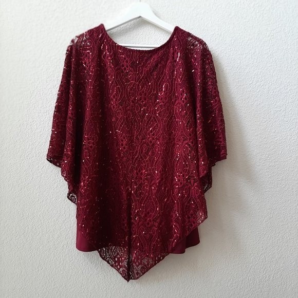 Women's Brittany Black, Maroon Lace Blouse, Size 2X - Picture 2 of 5